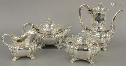 Four Piece Tiffany Chrysanthemum Sterling Tea and