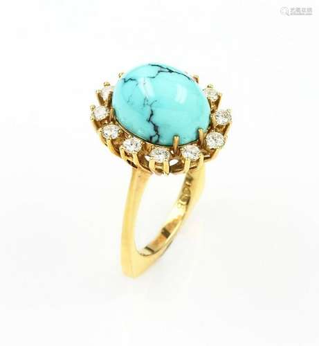 18 kt gold ring with turquoise and brilliants