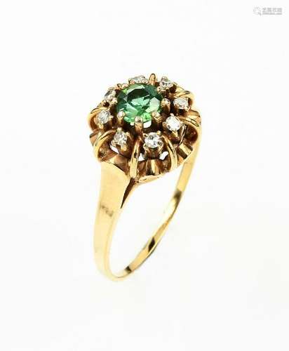 14 kt gold ring with tourmaline and diamonds