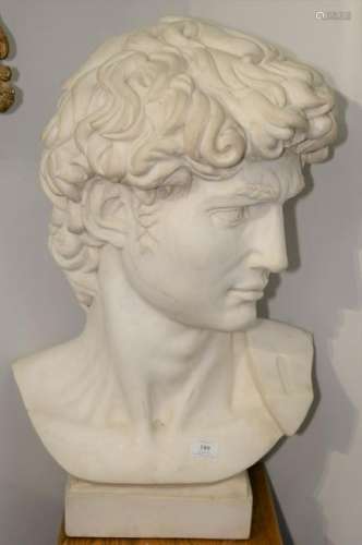 Monumental Italian Carrara Marble Bust of David, after