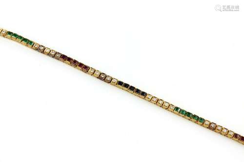 18 kt gold rainbow bracelet with coloured stones and