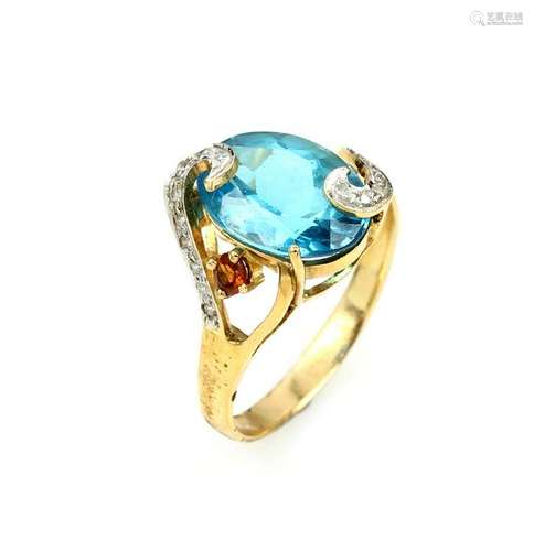 18 kt gold ring with topaz, citrine and brilliants