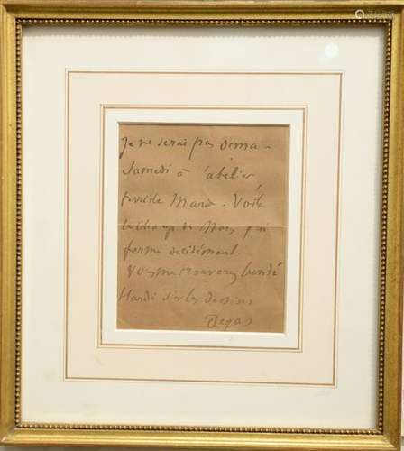 Edgar Degas (1834 - 1917), autograph letter to Madonna