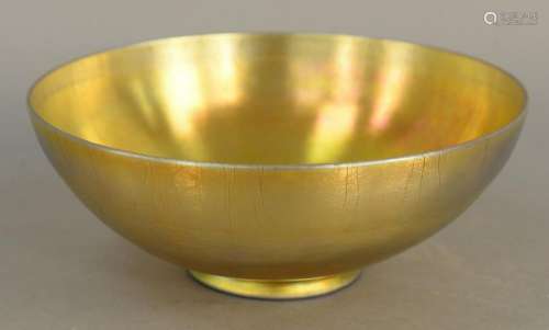 Steuben Aurene Bowl, iridescent gold gold and blue,