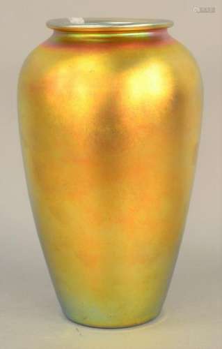 Large Steuben Aurene Vase, gold iridescent art glass,