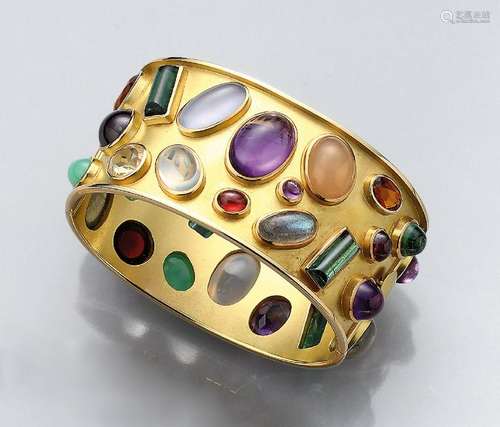 Extraordinary 18 kt gold bangle with coloured stones