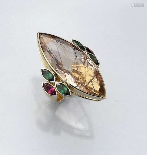 18 kt gold ring with love arrows and tourmalines