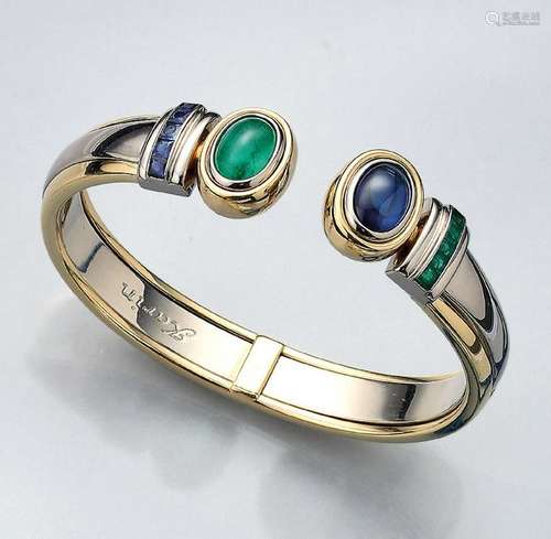 18 kt gold bangle with sapphires and emeralds