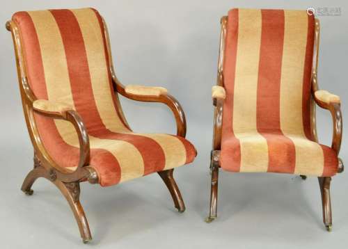 Pair of William IV Walnut Upholstered Armchairs, 19th