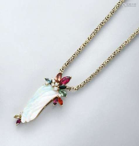 18 kt gold pendant with opal, coloured stones and