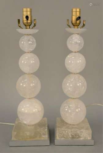 Pair of Rock Crystal Table Lamps, 20th century, cut and