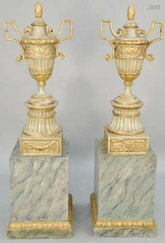Pair of Monumental Continental Faux Marble Urns,