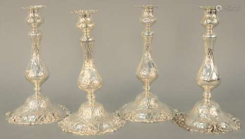 Set of Four Sterling Silver Candlesticks, each of