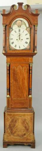 George IV Inlaid Mahogany Tall Case Clock, scrolling