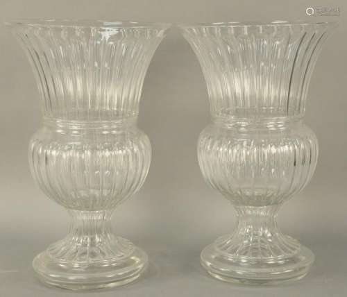 Pair of Monumental Baccarat Style Crystal Urns, 20th