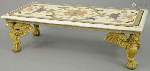 Coffee Table with Veneer Stone Inlaid Top, set on four