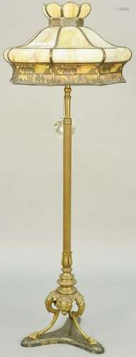 Victorian Floor Lamp, having caramel slag glass shade,