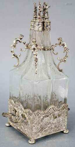 Figural Silver and Crystal Decanter Set, having four