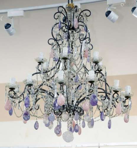 Eighteen Light Chandelier, with rock crystal and pink