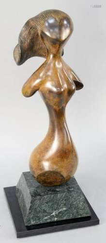 L Young, bronze figural sculpture of a nude woman with