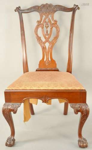 Custom Chippendale Style Mahogany Side Chair, New York