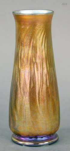 Nash Art Glass Vase, gold iridescent, having molded