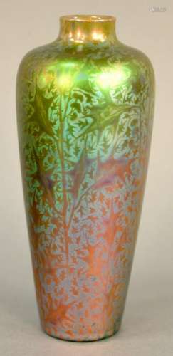 Clement Massier Vase, iridescent glazed, decorated