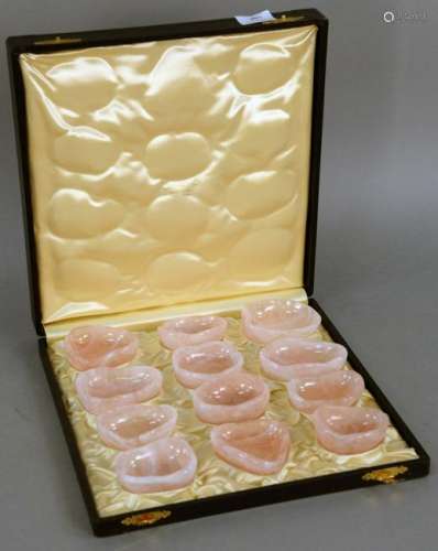 Set of Twelve Rose Quartz Salts or Nut Dishes, in