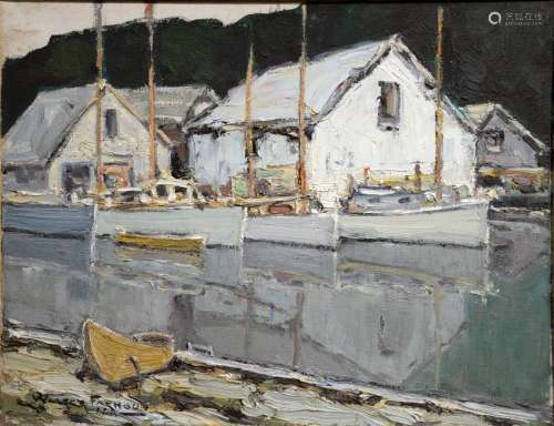 Walter Farndon (1876 - 1964), New England Harbor, oil