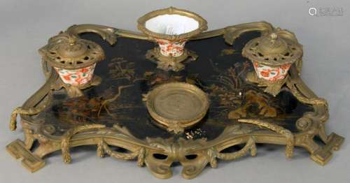 French Chinoiserie Inkwell, having bronze mounted