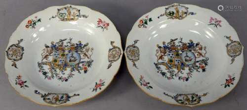 Pair of Chinese Export Plates, armorall center having
