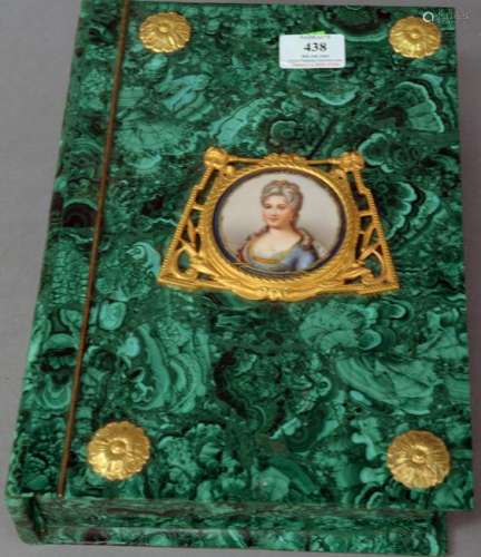 Malachite Ormolu Mounted Book Form Box, center mounted