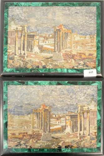 Pair of Micromosaic plaques, Roman Ruins, within