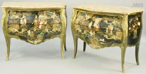 Pair of Louis XV French Commodes, Japanned lacquered