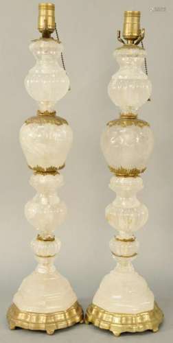 Pair of Rock Crystal Table Lamps, carved rock crystal