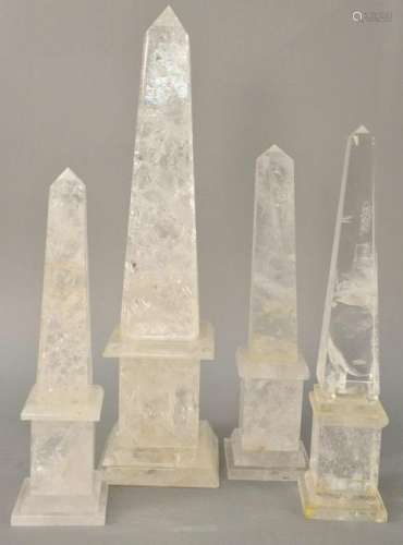Set of Four Rock Crystal Obelisks, one clear crystal