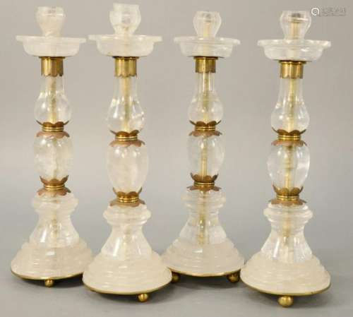 Set of Four Rock Crystal Candlesticks, neoclassical