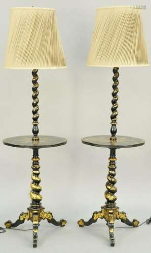 A Pair of Victorian Black and Gilt Japanned and Mother
