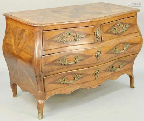 Provincial Louis XV Bombe Commode, inlaid and ormolu