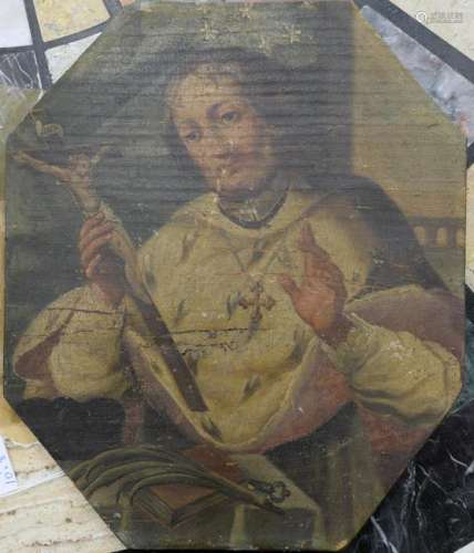 Unsigned, oil on board, religious figure holding a