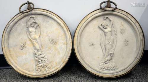 Pair of Italian Round Marble Plaques, having relief