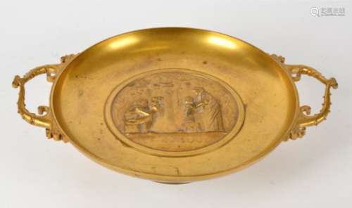 A French gilt bronze twin handled tazza, signed 'F Levillain' for Ferdinand Levillain (1837-1905)