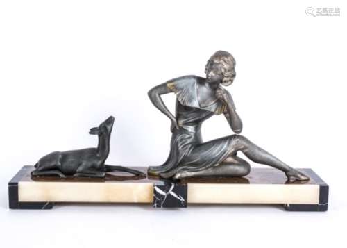 A 20th Century French Art Deco spelter figure group, signed 'Uriano et Rochard', featuring a