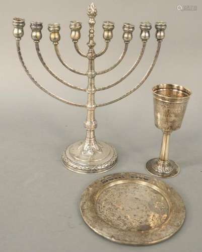 Three Silver Judaic Pieces, Kiddush cup with incised