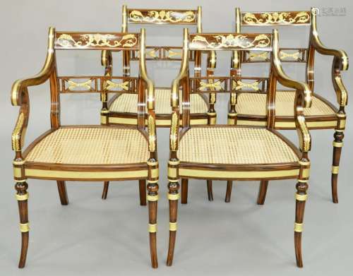 Set of Four Regency Style Open Armchairs, gilt and