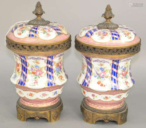 Pair of Large Sevres French Porcelain Covered Potpourri