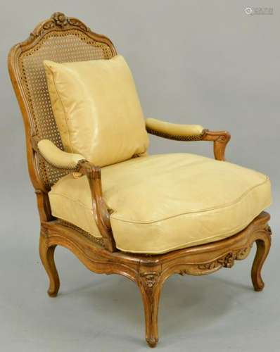 Louis XV French Fauteuil, walnut, having carved crest