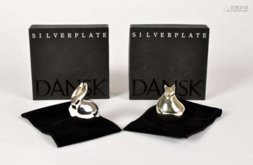 Two Dansk silver plate models, of a hare and a seated cat in fitted boxes (2)