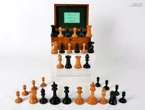 A cased Staunton chess set, Jacques & Sons London, a high quality vintage set with weighted figures,