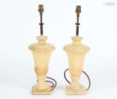 A pair of alabaster lamps, height of the lamp base 23cm
